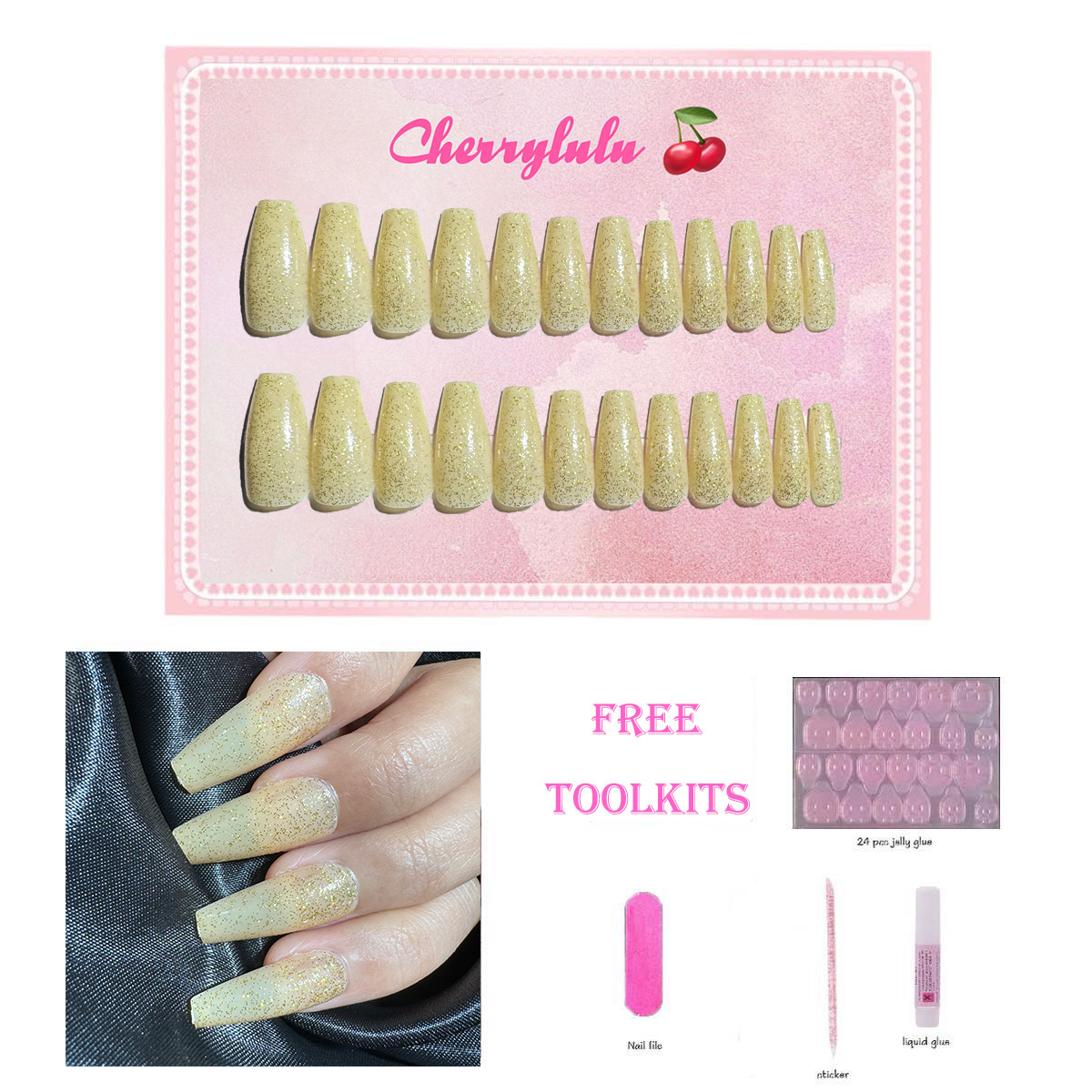 【Buy 3 Get 1 Free】M61-M120 Medium Nails 24pcs Press On Nails include free nail toolkit