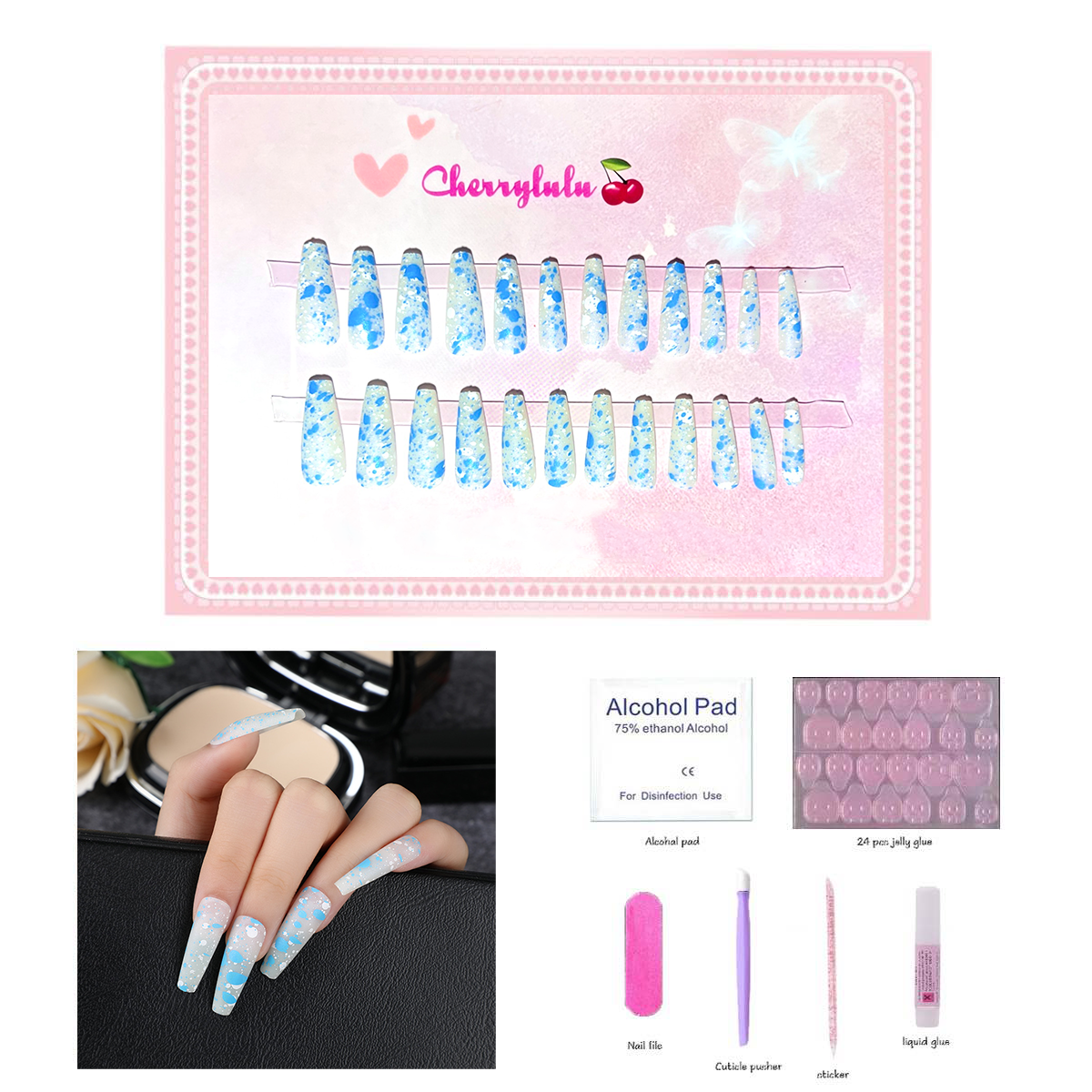 【Buy 3 Get 1 Free】L1-L70 Long Nails 24pcs Press On Nails include free nail toolkit