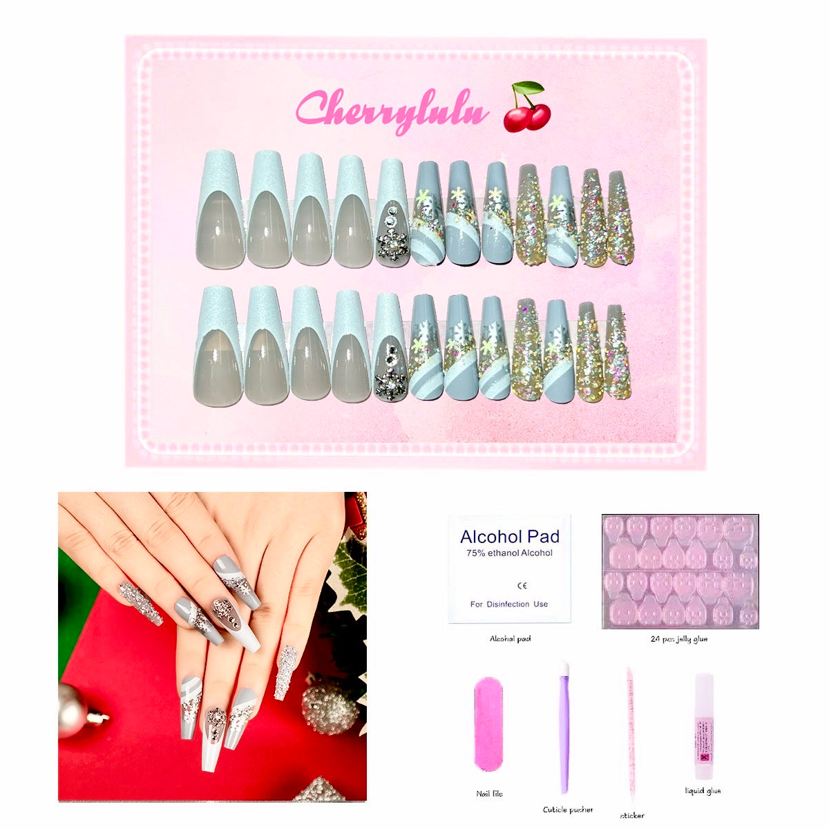 【Buy 3 Get 1 Free】 C1-C38 Christmas Nails 24pcs Press On Nails include free nail toolkits