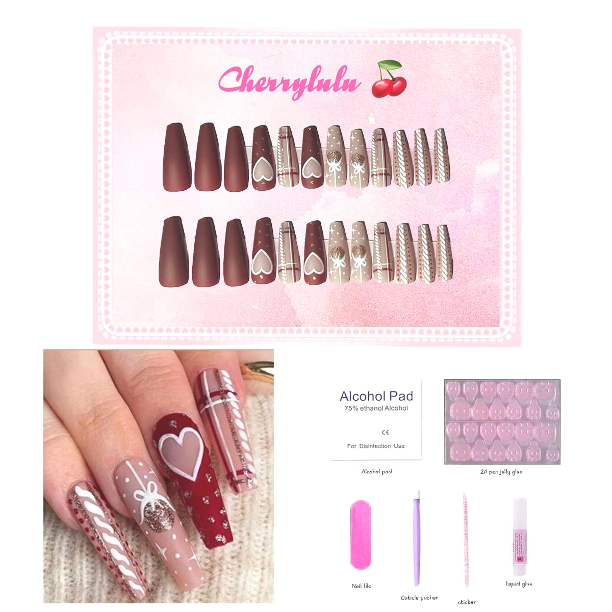 【Buy 3 Get 1 Free】 C1-C38 Christmas Nails 24pcs Press On Nails include free nail toolkits