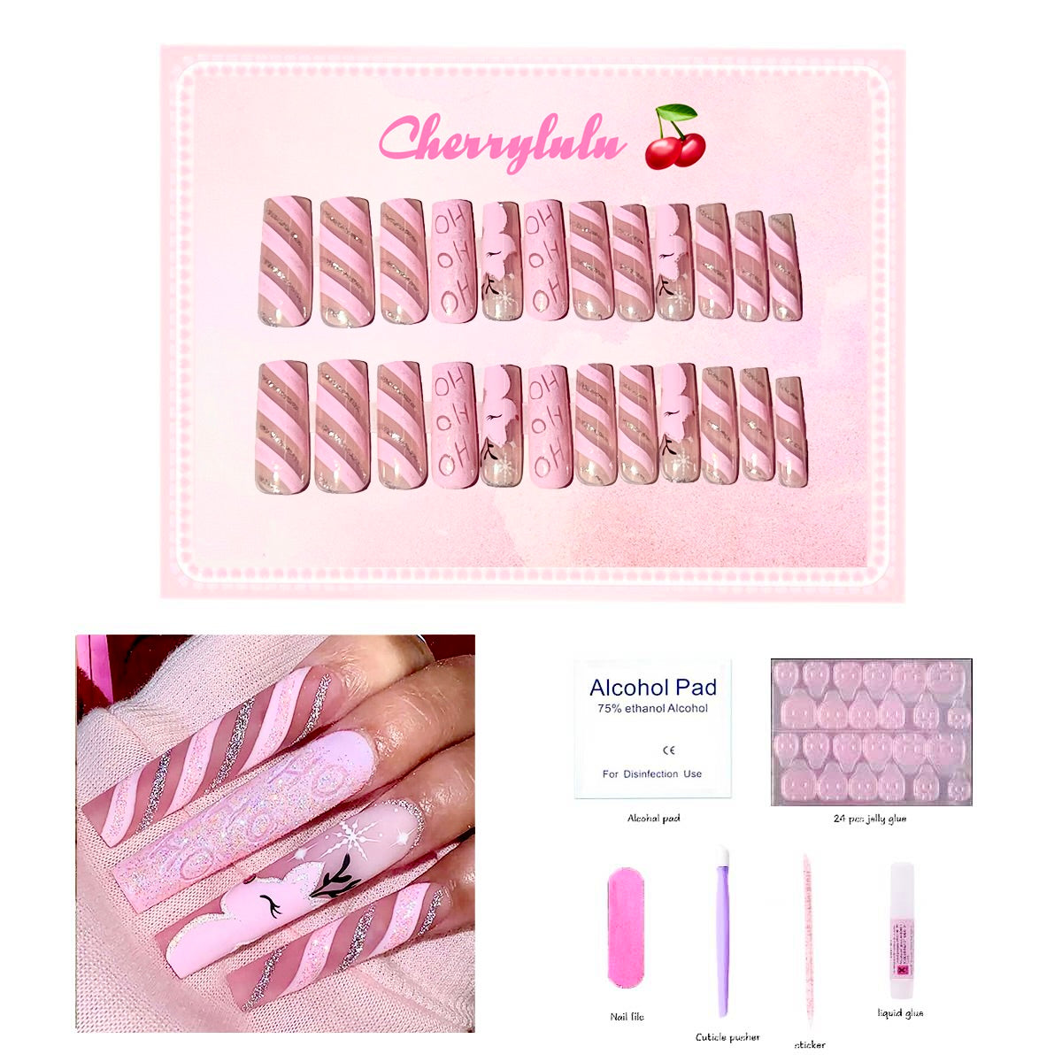 【Buy 3 Get 1 Free】 C1-C38 Christmas Nails 24pcs Press On Nails include free nail toolkits