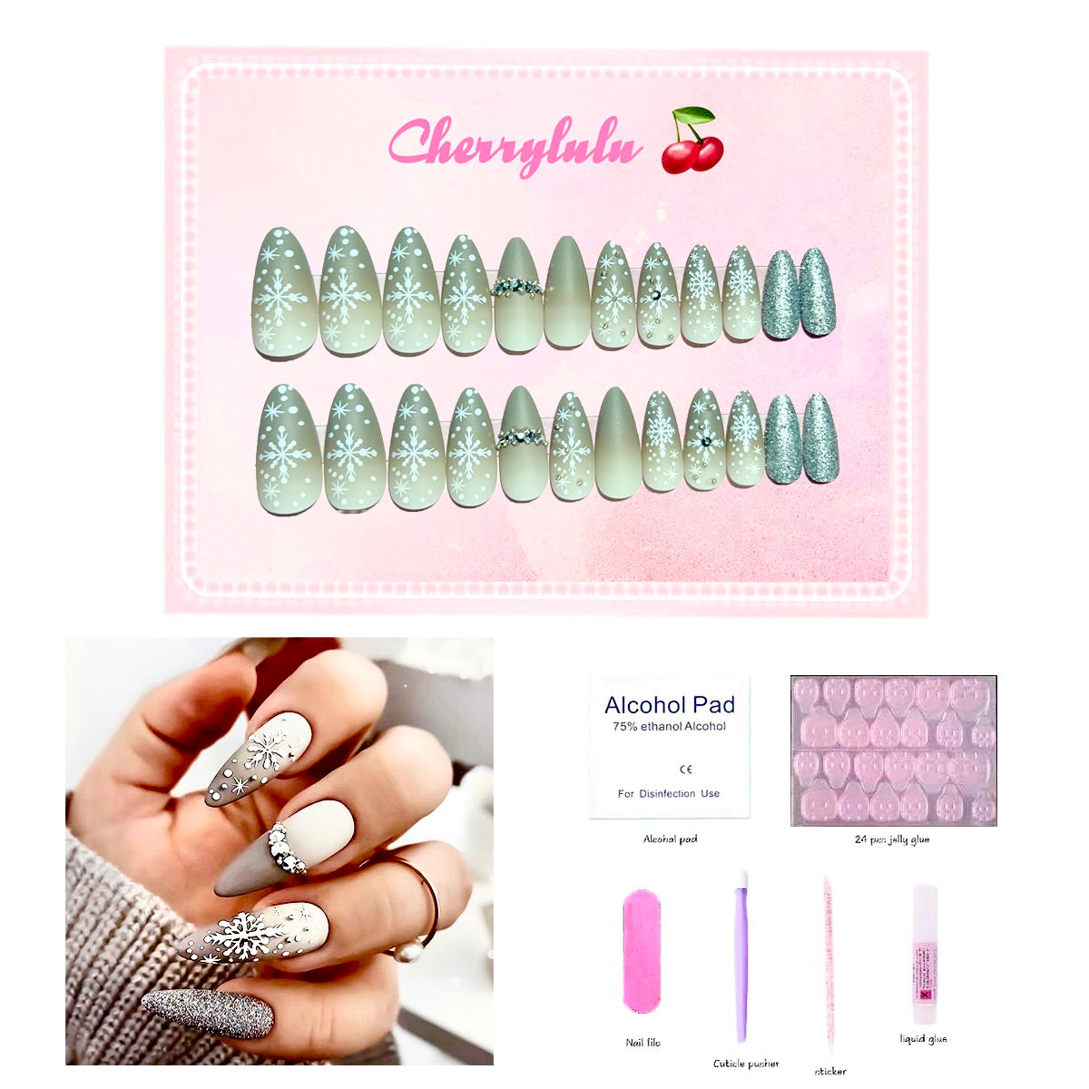 【Buy 3 Get 1 Free】 C1-C38 Christmas Nails 24pcs Press On Nails include free nail toolkits