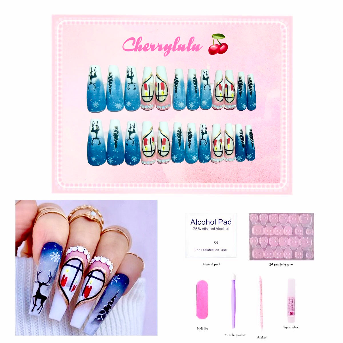 【Buy 3 Get 1 Free】 C1-C38 Christmas Nails 24pcs Press On Nails include free nail toolkits