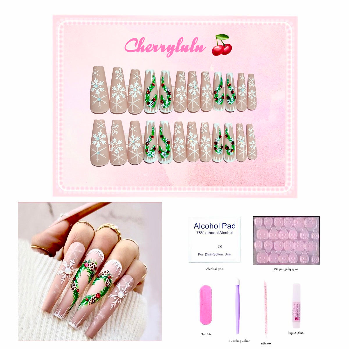 【Buy 3 Get 1 Free】 C1-C38 Christmas Nails 24pcs Press On Nails include free nail toolkits