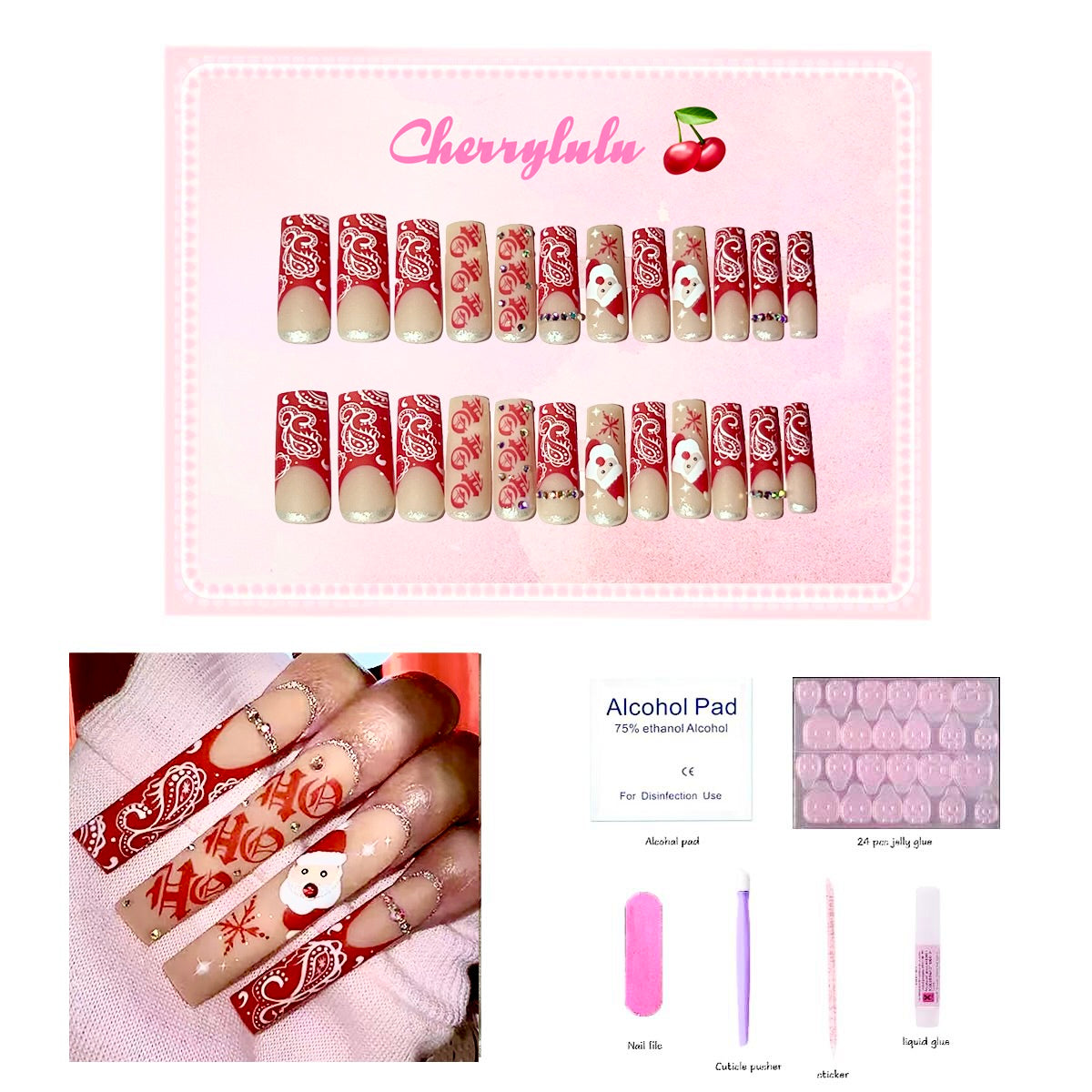 【Buy 3 Get 1 Free】 C1-C38 Christmas Nails 24pcs Press On Nails include free nail toolkits