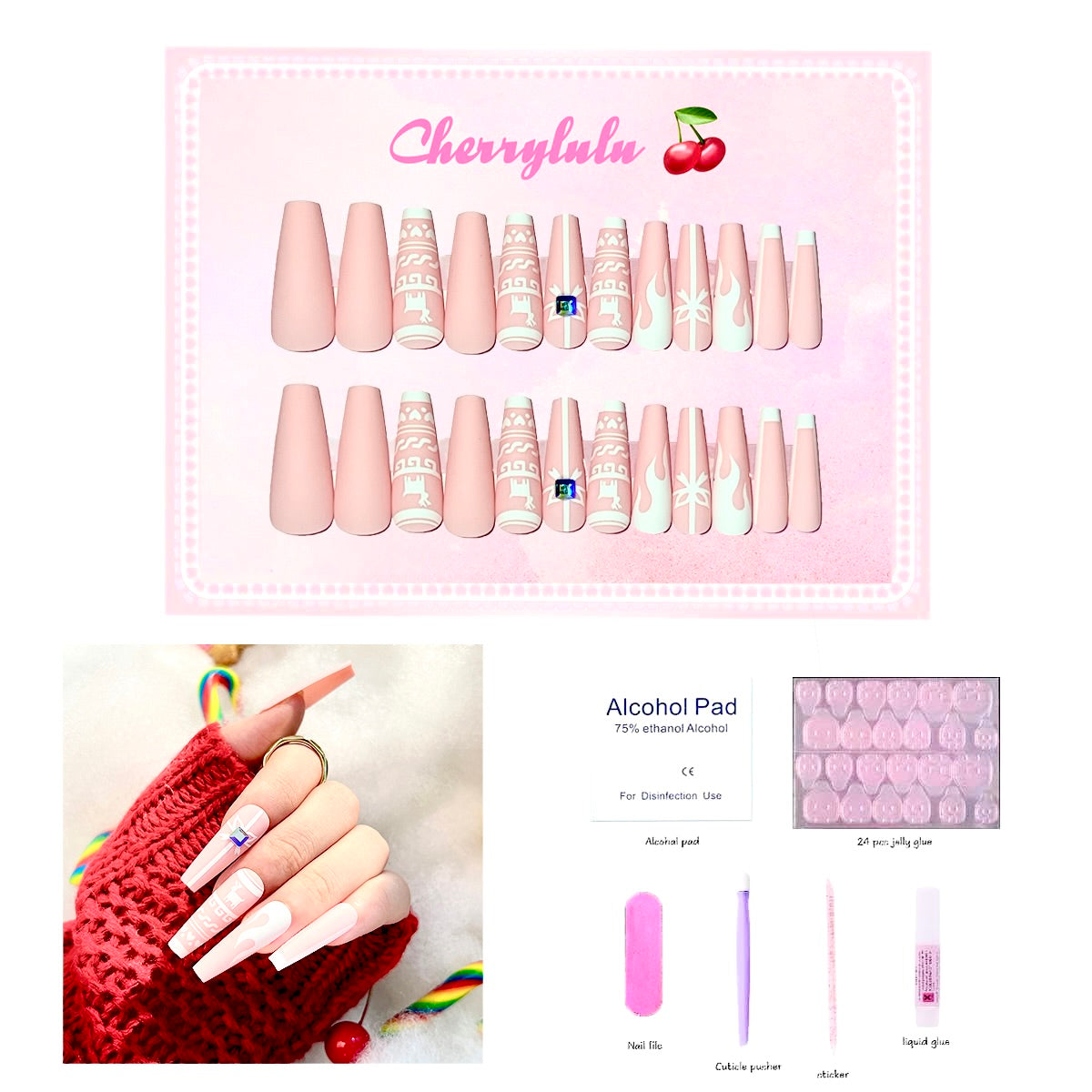 【Buy 3 Get 1 Free】 C1-C38 Christmas Nails 24pcs Press On Nails include free nail toolkits