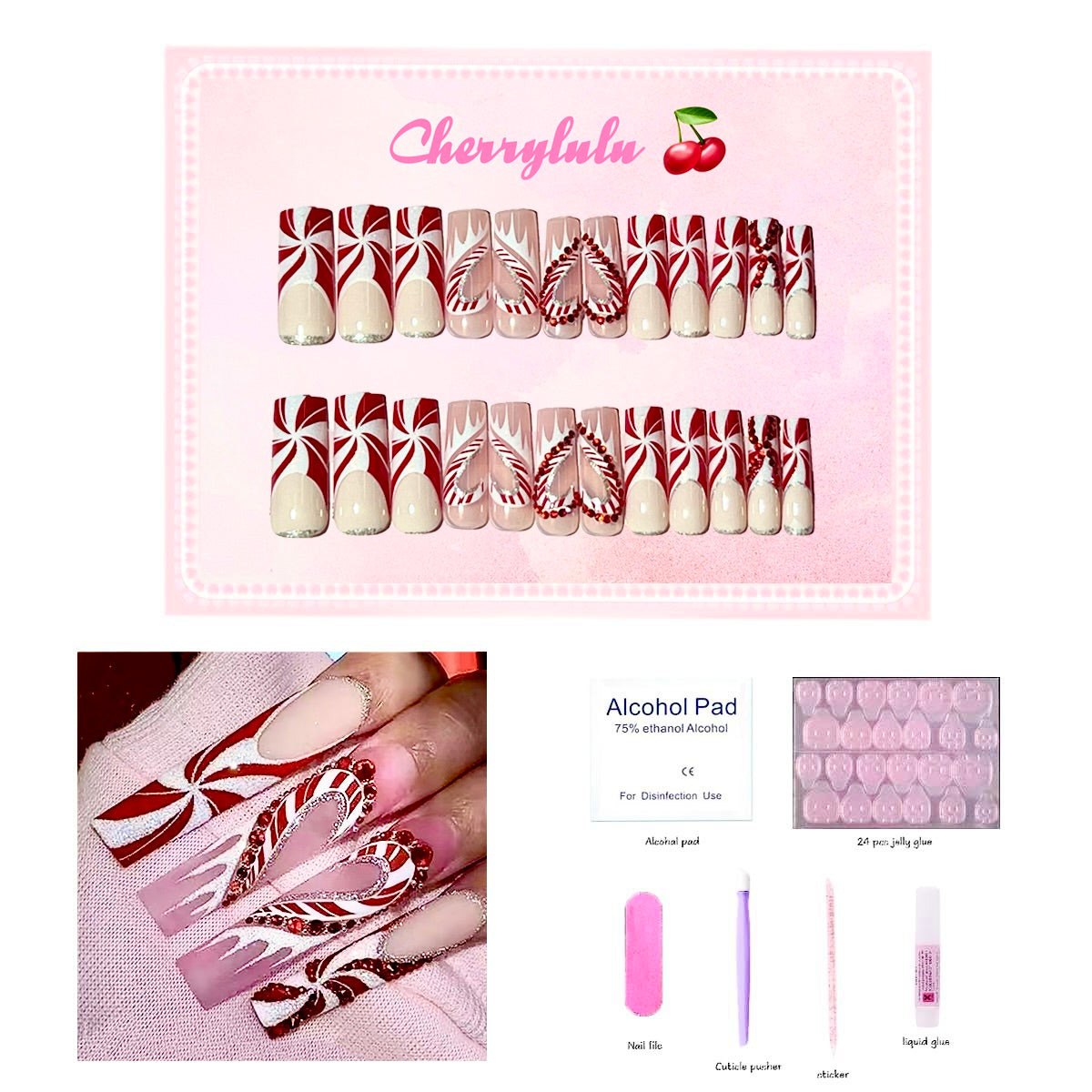 【Buy 3 Get 1 Free】 C1-C38 Christmas Nails 24pcs Press On Nails include free nail toolkits