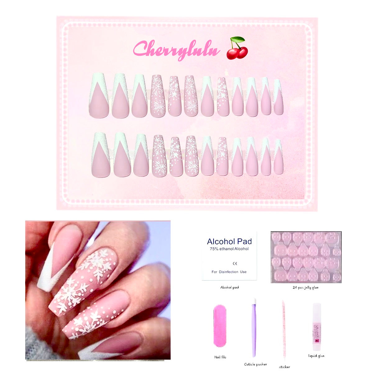 【Buy 3 Get 1 Free】 C1-C38 Christmas Nails 24pcs Press On Nails include free nail toolkits