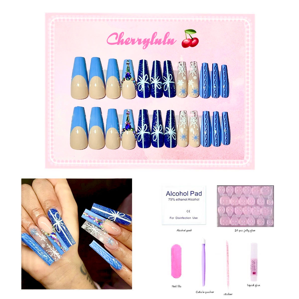 【Buy 3 Get 1 Free】 C1-C38 Christmas Nails 24pcs Press On Nails include free nail toolkits