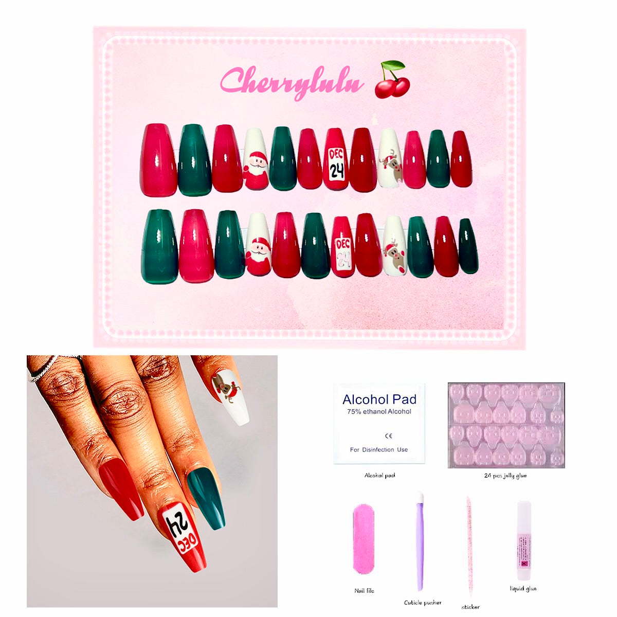 【Buy 3 Get 1 Free】 C1-C38 Christmas Nails 24pcs Press On Nails include free nail toolkits