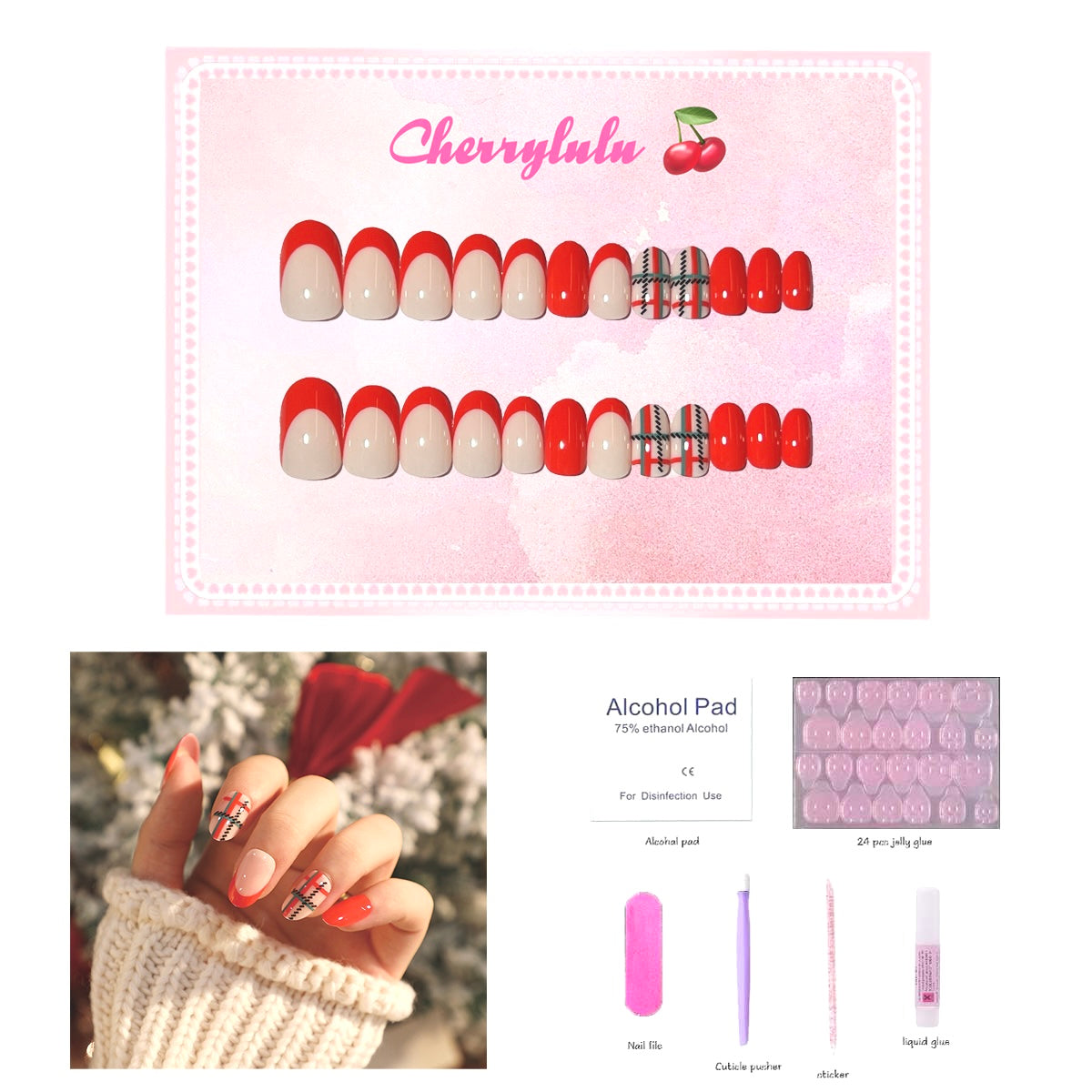 【Buy 3 Get 1 Free】 C1-C38 Christmas Nails 24pcs Press On Nails include free nail toolkits