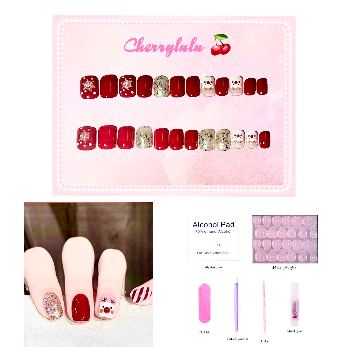 【Buy 3 Get 1 Free】 C1-C38 Christmas Nails 24pcs Press On Nails include free nail toolkits