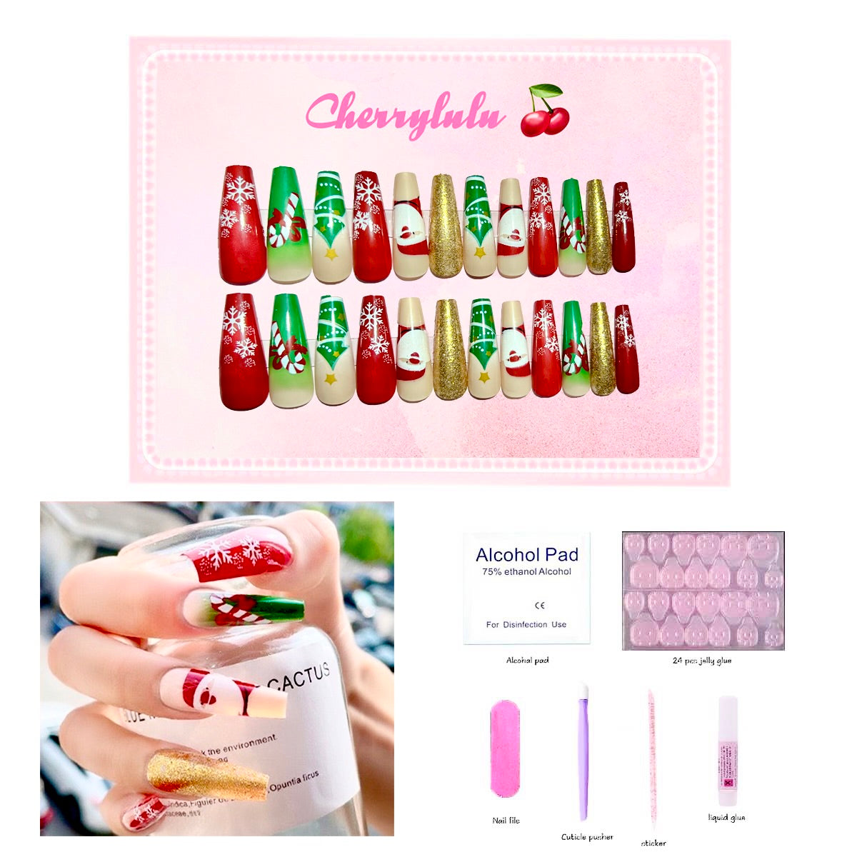 【Buy 3 Get 1 Free】 C1-C38 Christmas Nails 24pcs Press On Nails include free nail toolkits