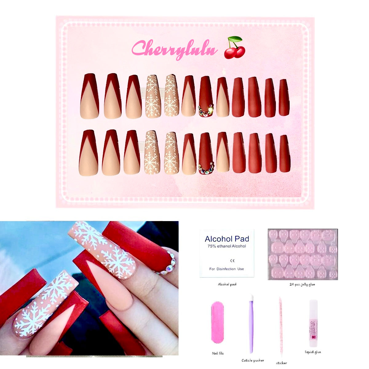 【Buy 3 Get 1 Free】 C1-C38 Christmas Nails 24pcs Press On Nails include free nail toolkits