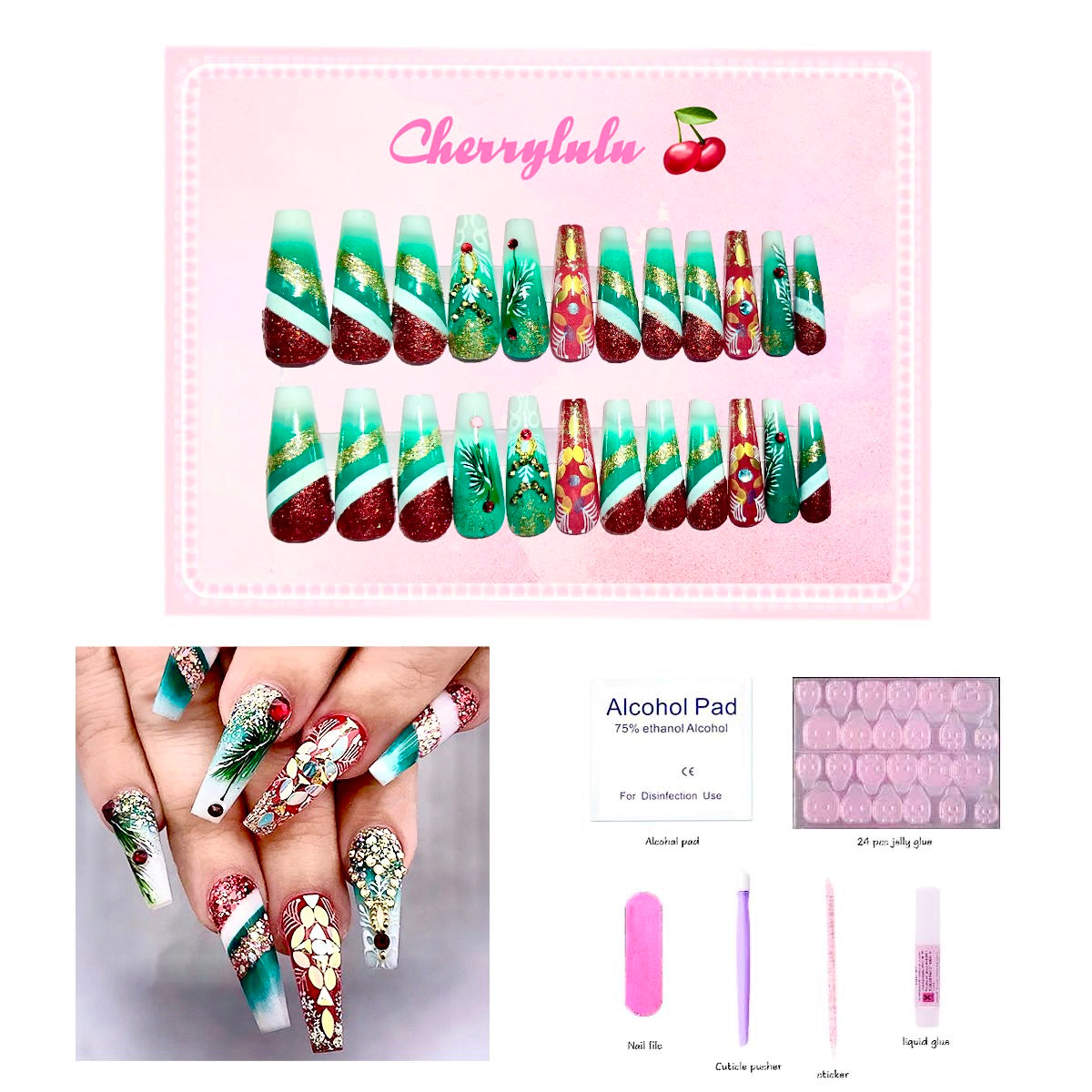 【Buy 3 Get 1 Free】 C1-C38 Christmas Nails 24pcs Press On Nails include free nail toolkits