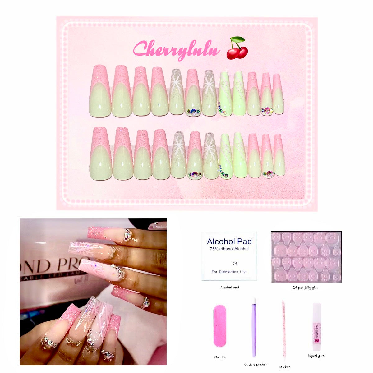 【Buy 3 Get 1 Free】 C1-C38 Christmas Nails 24pcs Press On Nails include free nail toolkits