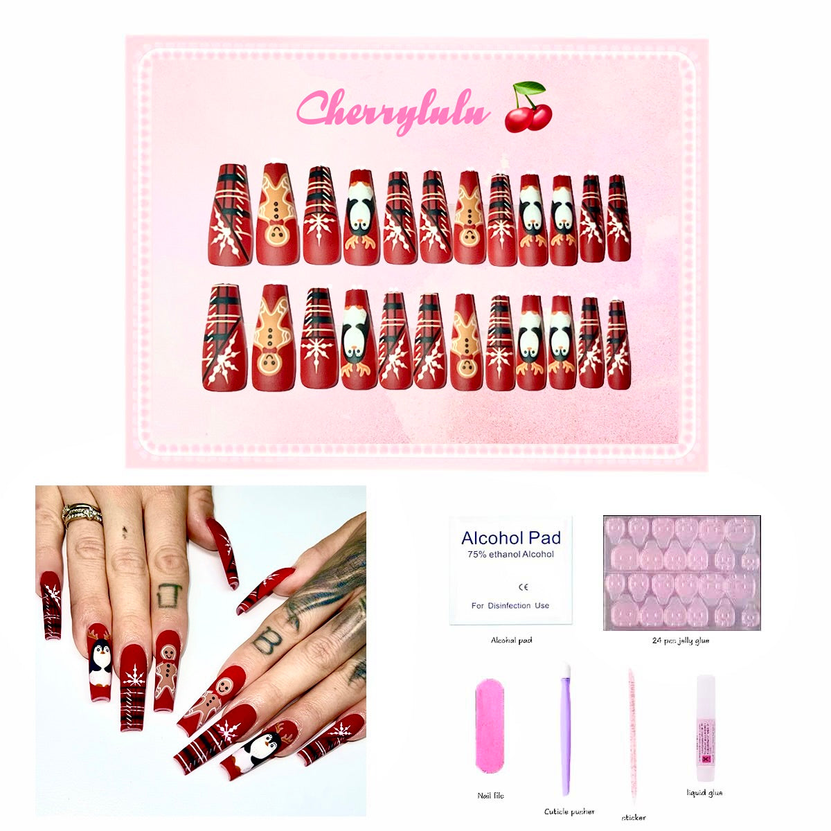 【Buy 3 Get 1 Free】 C1-C38 Christmas Nails 24pcs Press On Nails include free nail toolkits