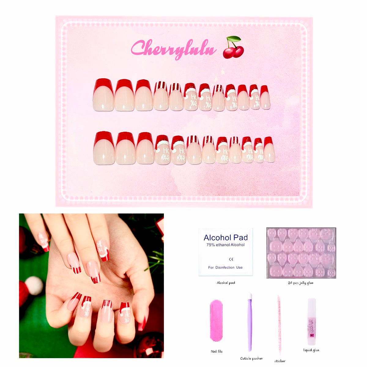 【Buy 3 Get 1 Free】 C1-C38 Christmas Nails 24pcs Press On Nails include free nail toolkits