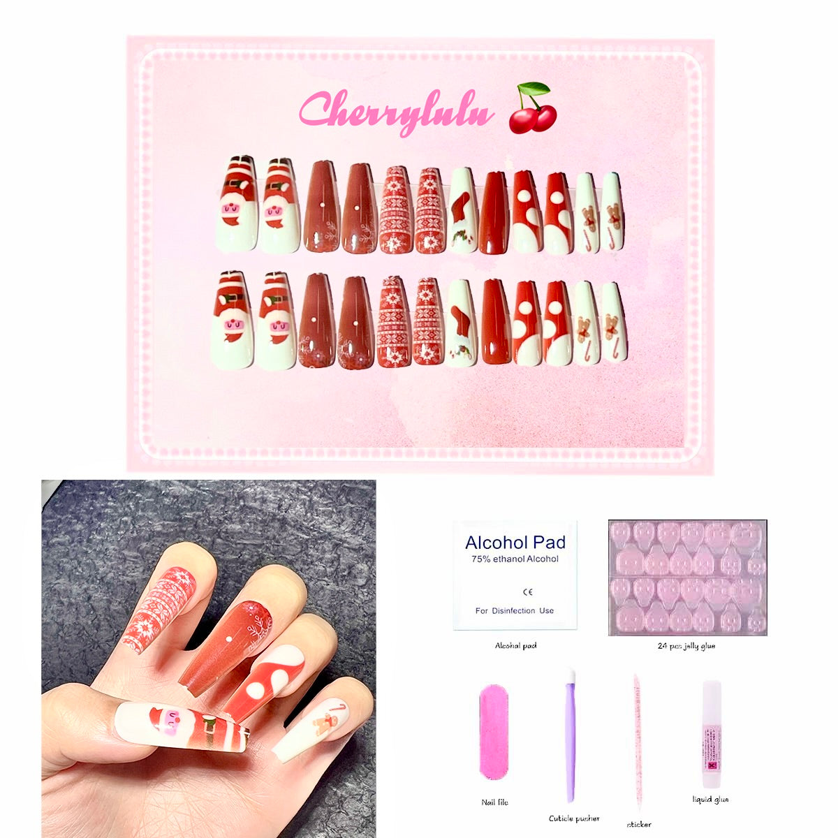 【Buy 3 Get 1 Free】 C1-C38 Christmas Nails 24pcs Press On Nails include free nail toolkits