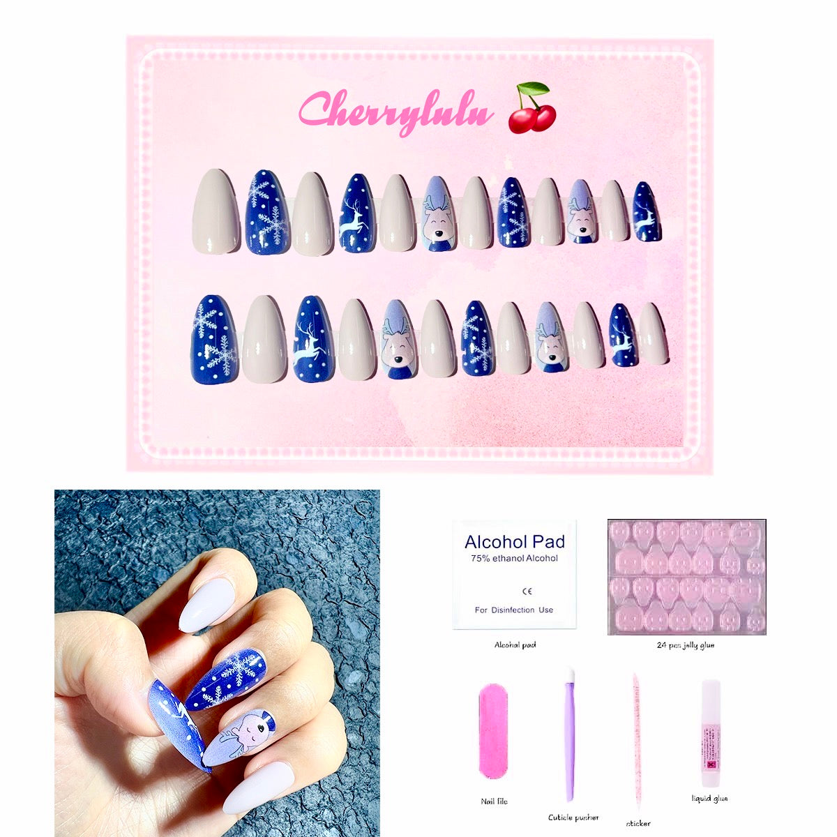 【Buy 3 Get 1 Free】 C1-C38 Christmas Nails 24pcs Press On Nails include free nail toolkits