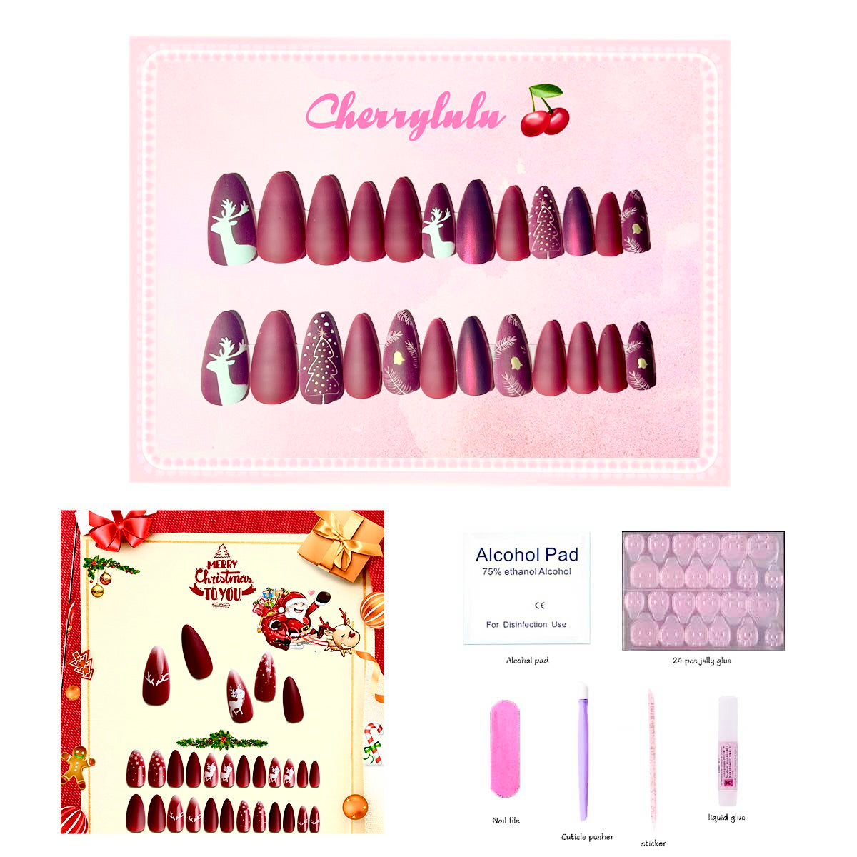 【Buy 3 Get 1 Free】 C1-C38 Christmas Nails 24pcs Press On Nails include free nail toolkits