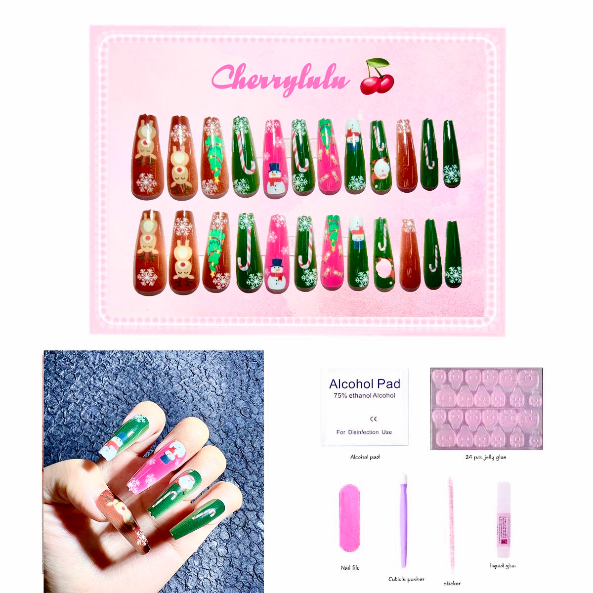 【Buy 3 Get 1 Free】 C1-C38 Christmas Nails 24pcs Press On Nails include free nail toolkits