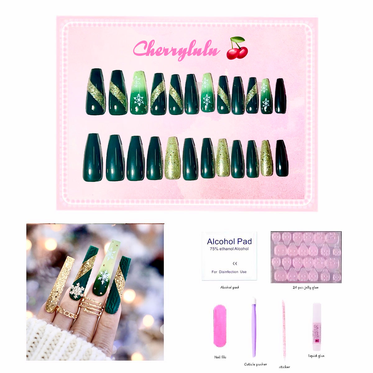 【Buy 3 Get 1 Free】 C1-C38 Christmas Nails 24pcs Press On Nails include free nail toolkits