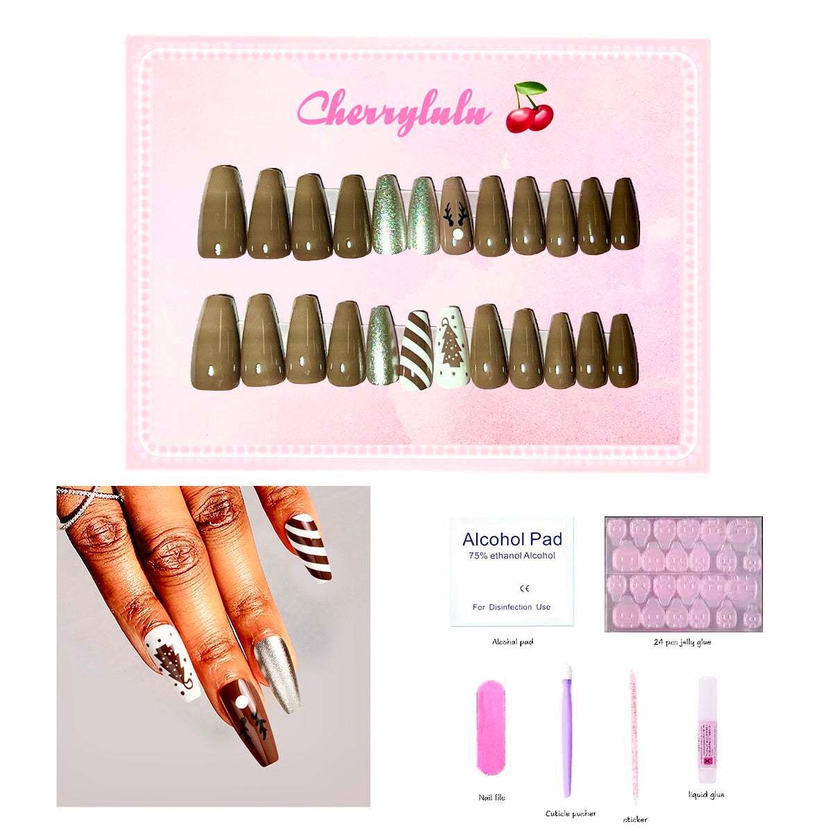 【Buy 3 Get 1 Free】 C1-C38 Christmas Nails 24pcs Press On Nails include free nail toolkits