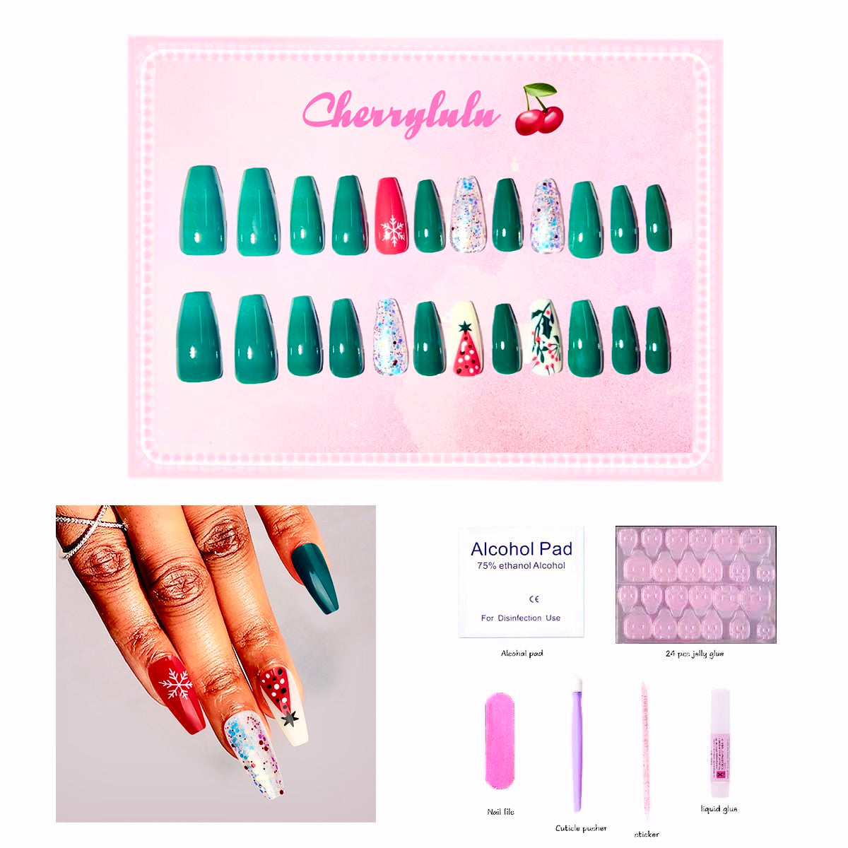 【Buy 3 Get 1 Free】 C1-C38 Christmas Nails 24pcs Press On Nails include free nail toolkits