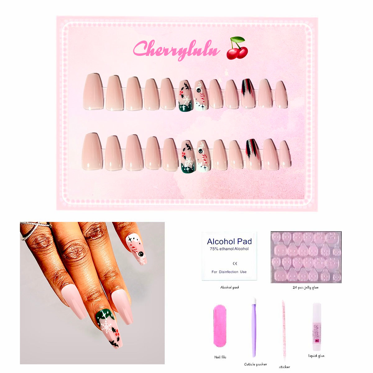 【Buy 3 Get 1 Free】 C1-C38 Christmas Nails 24pcs Press On Nails include free nail toolkits