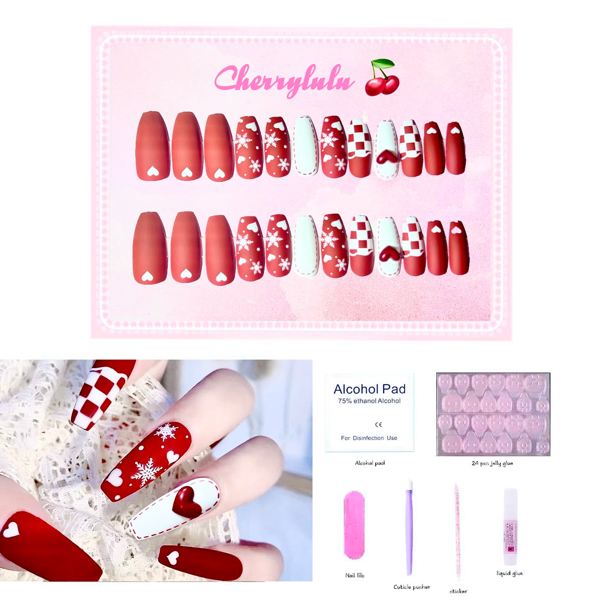 【Buy 3 Get 1 Free】 C1-C38 Christmas Nails 24pcs Press On Nails include free nail toolkits