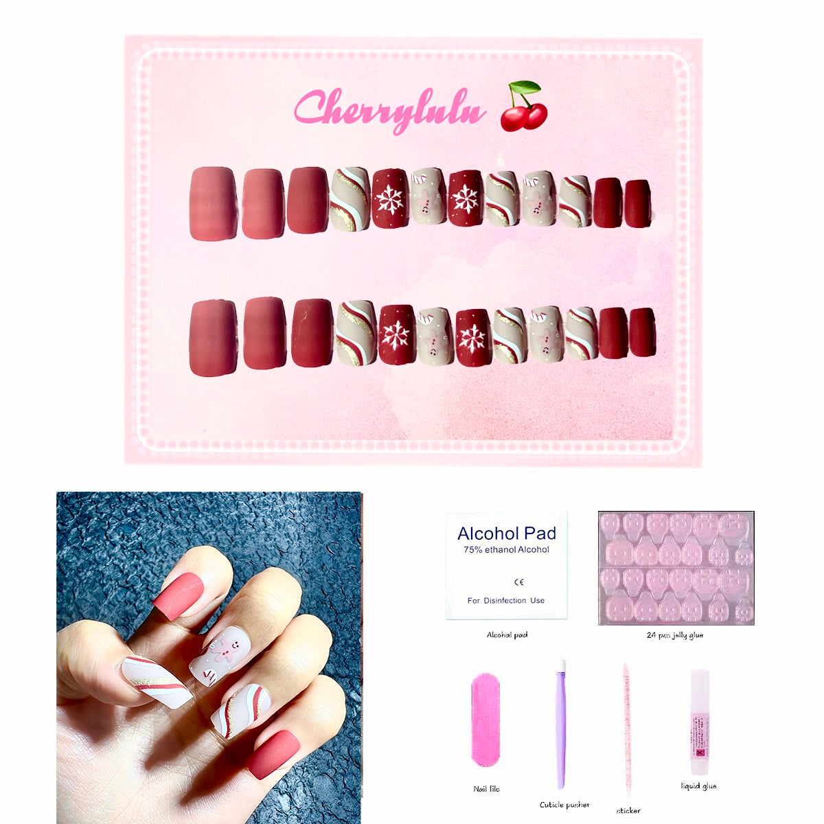 【Buy 3 Get 1 Free】 C1-C38 Christmas Nails 24pcs Press On Nails include free nail toolkits