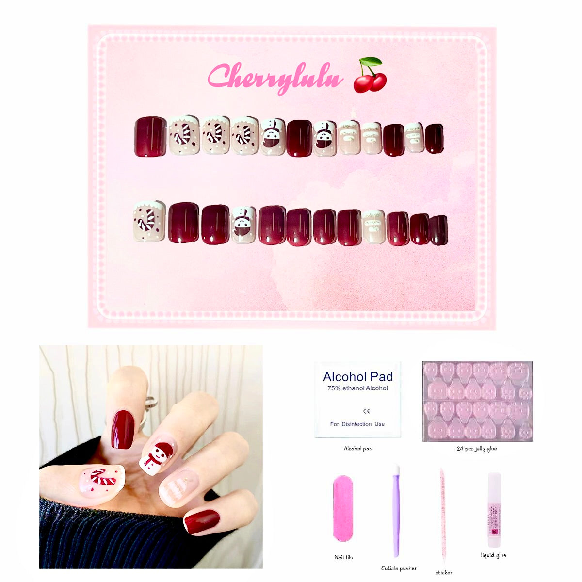 【Buy 3 Get 1 Free】 C1-C38 Christmas Nails 24pcs Press On Nails include free nail toolkits