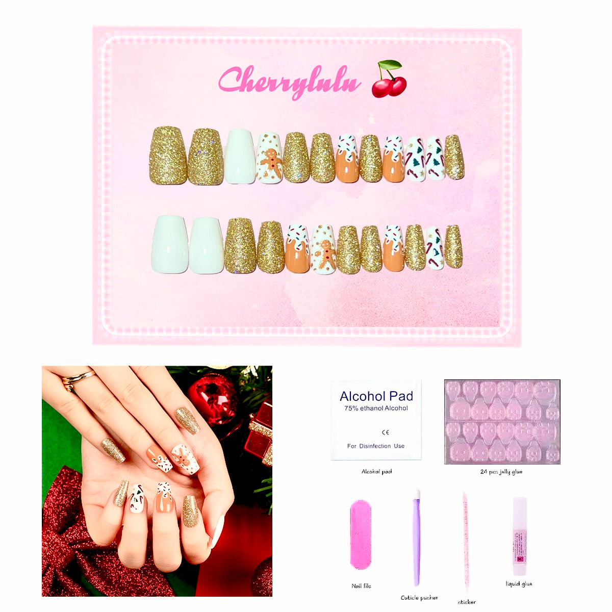 【Buy 3 Get 1 Free】 C1-C38 Christmas Nails 24pcs Press On Nails include free nail toolkits