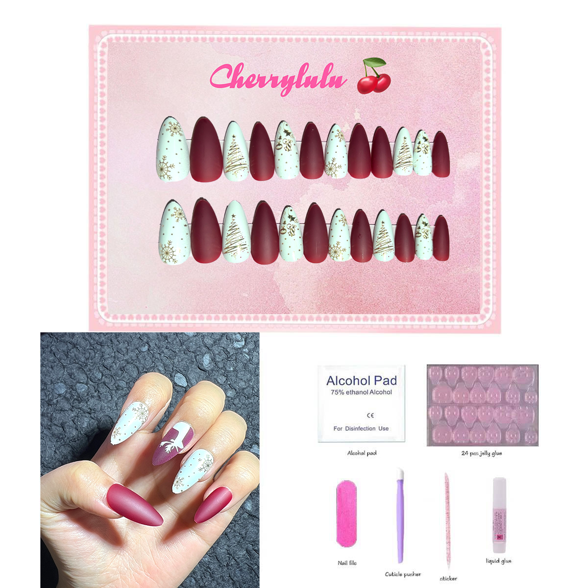 【Buy 3 Get 1 Free】 C1-C38 Christmas Nails 24pcs Press On Nails include free nail toolkits