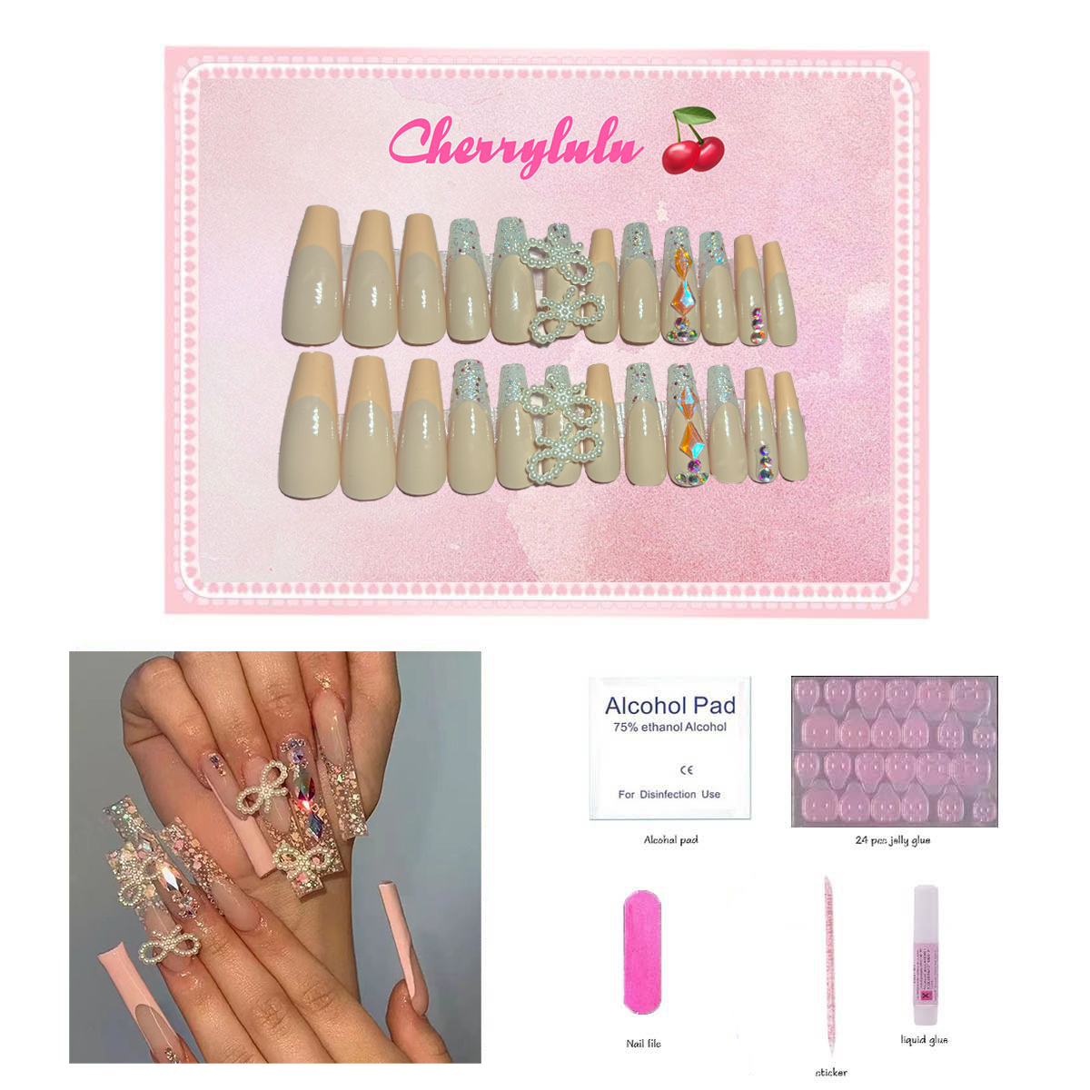 【Buy 3 Get 1 Free】L71-L130 Long Nails 24pcs Press On Nails include free nail toolkit