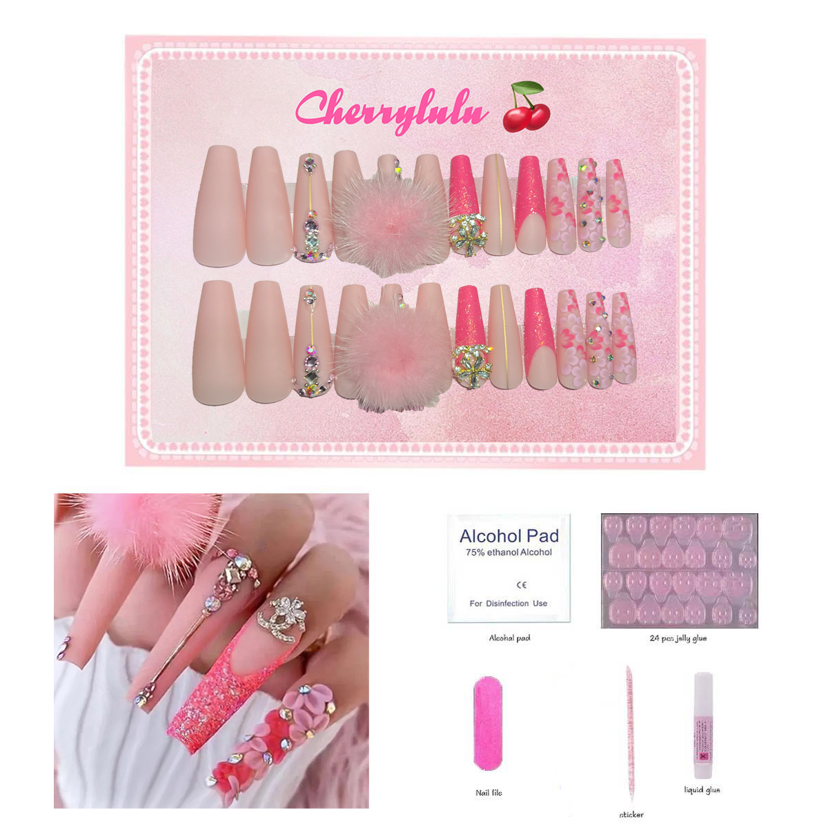 【Buy 3 Get 1 Free】L71-L130 Long Nails 24pcs Press On Nails include free nail toolkit