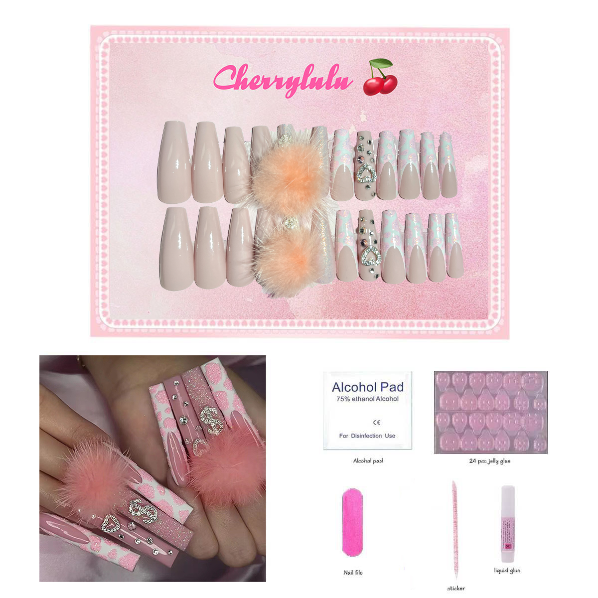 【Buy 3 Get 1 Free】L71-L130 Long Nails 24pcs Press On Nails include free nail toolkit