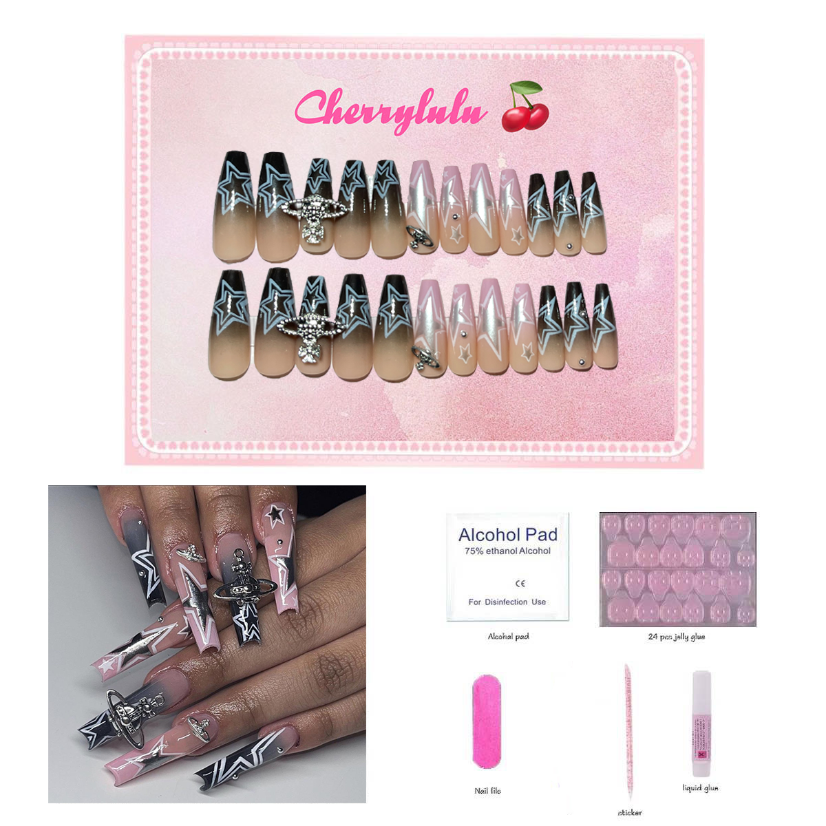 【Buy 3 Get 1 Free】L71-L130 Long Nails 24pcs Press On Nails include free nail toolkit