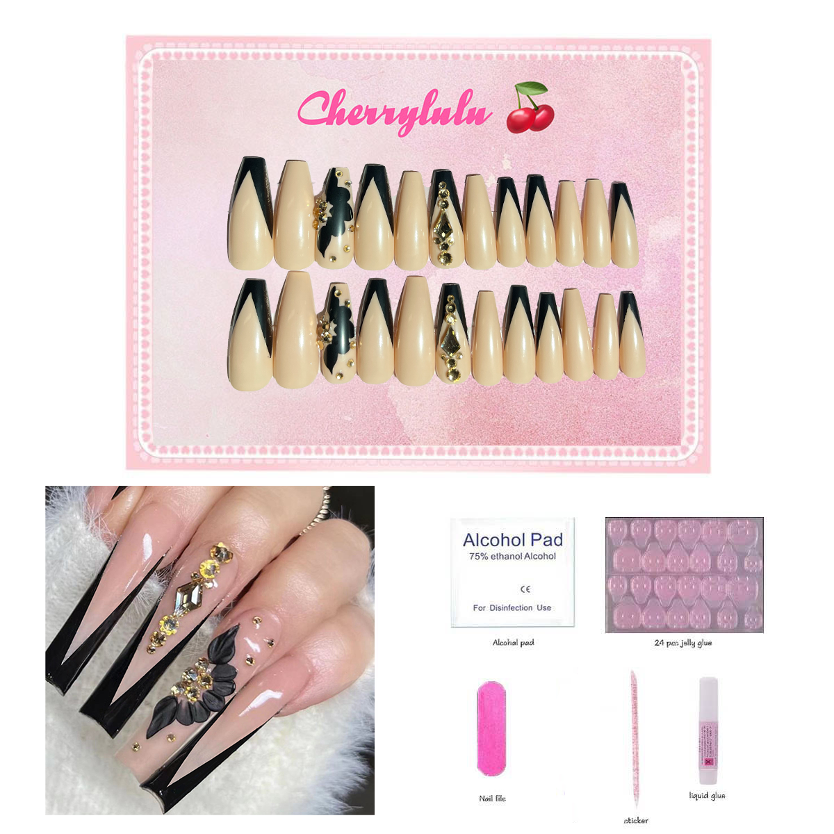 【Buy 3 Get 1 Free】L71-L130 Long Nails 24pcs Press On Nails include free nail toolkit