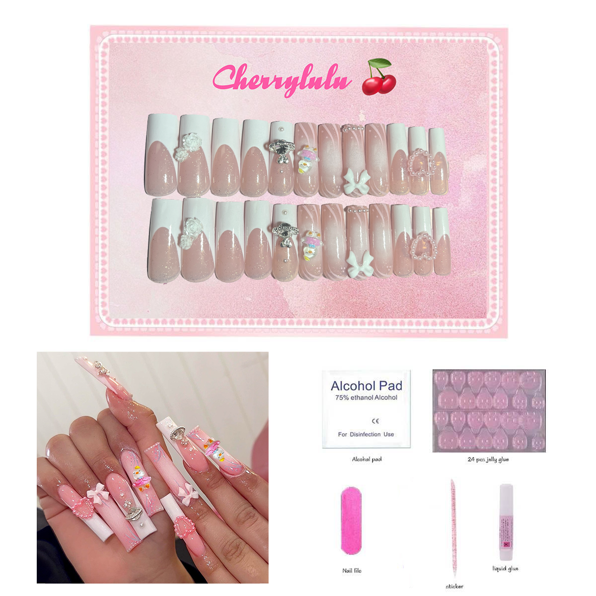 【Buy 3 Get 1 Free】L71-L130 Long Nails 24pcs Press On Nails include free nail toolkit