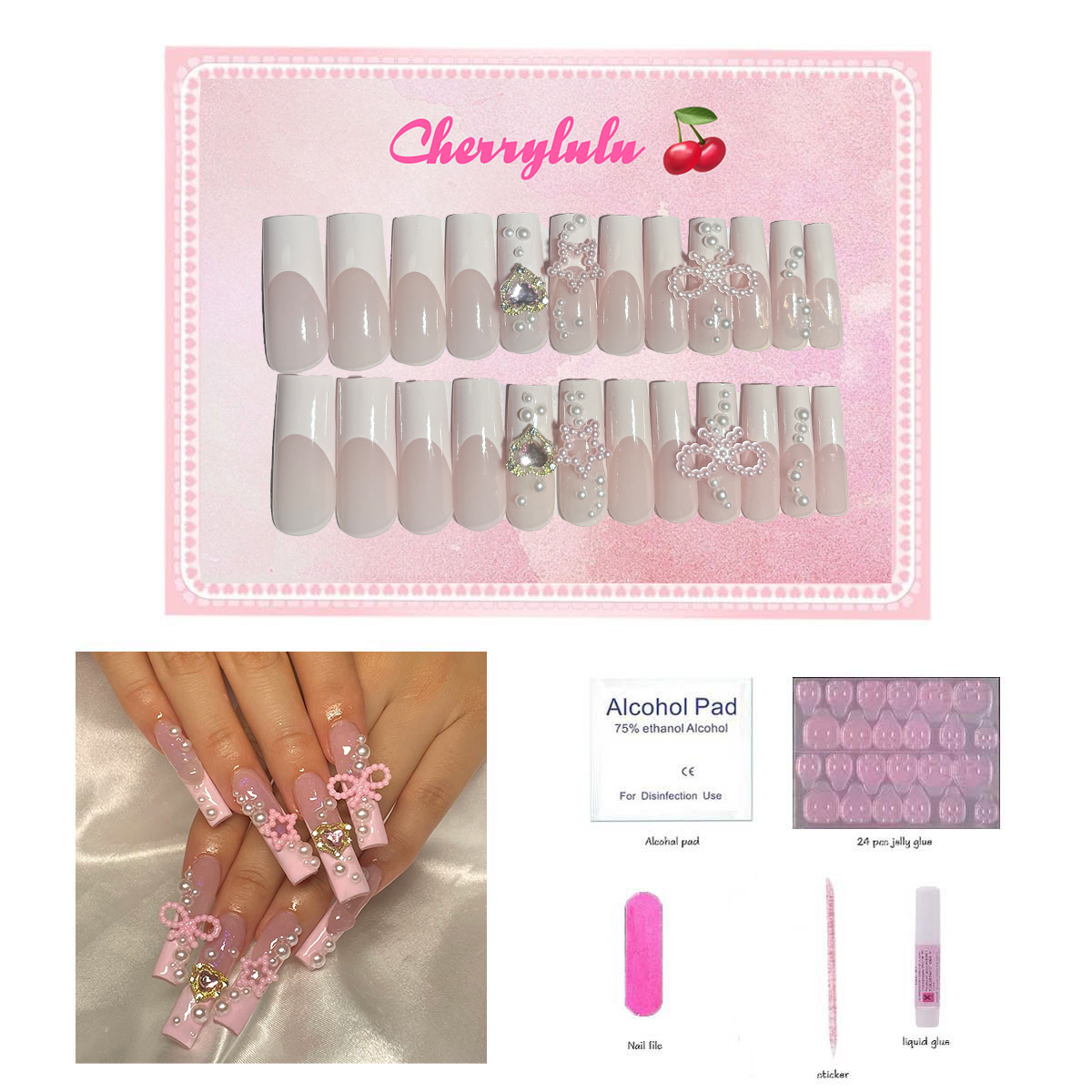 【Buy 3 Get 1 Free】L71-L130 Long Nails 24pcs Press On Nails include free nail toolkit