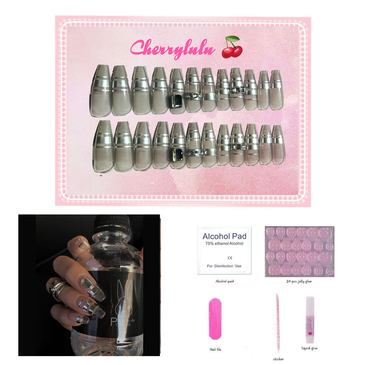 【Buy 3 Get 1 Free】L71-L130 Long Nails 24pcs Press On Nails include free nail toolkit