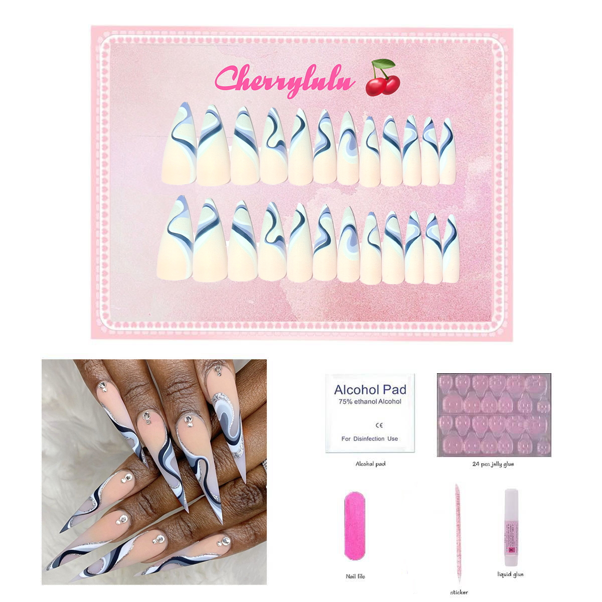 【Buy 3 Get 1 Free】L71-L130 Long Nails 24pcs Press On Nails include free nail toolkit