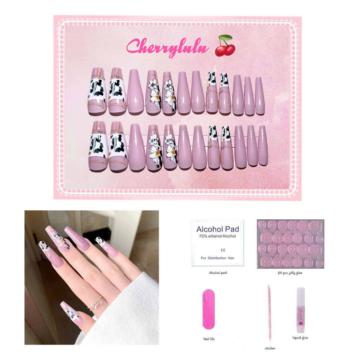 【Buy 3 Get 1 Free】L71-L130 Long Nails 24pcs Press On Nails include free nail toolkit