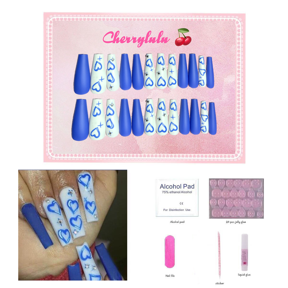 【Buy 3 Get 1 Free】L71-L130 Long Nails 24pcs Press On Nails include free nail toolkit