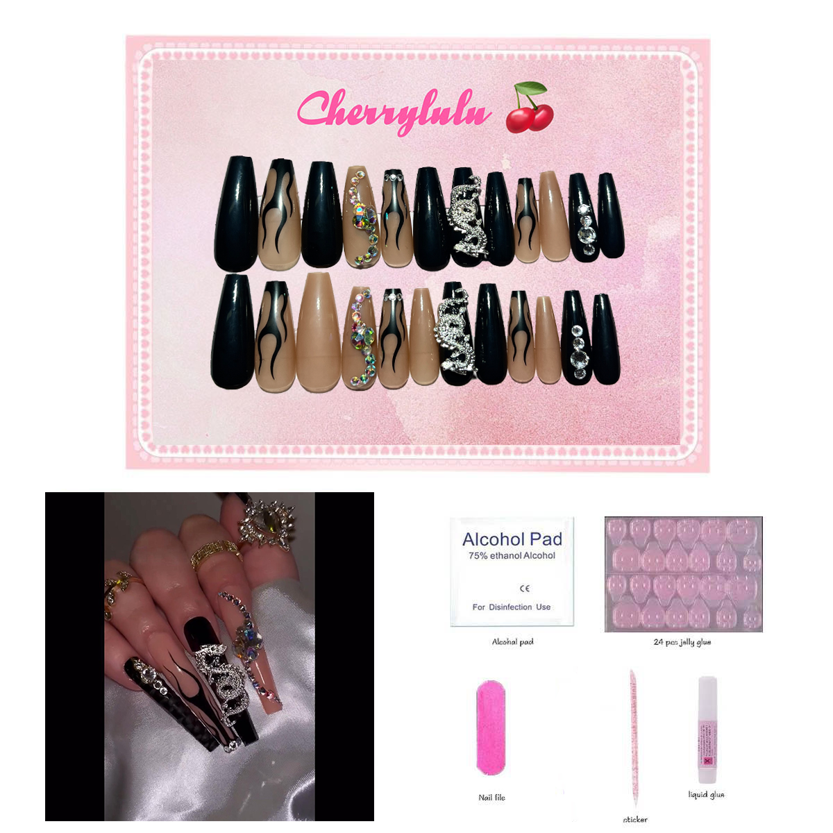 【Buy 3 Get 1 Free】L71-L130 Long Nails 24pcs Press On Nails include free nail toolkit