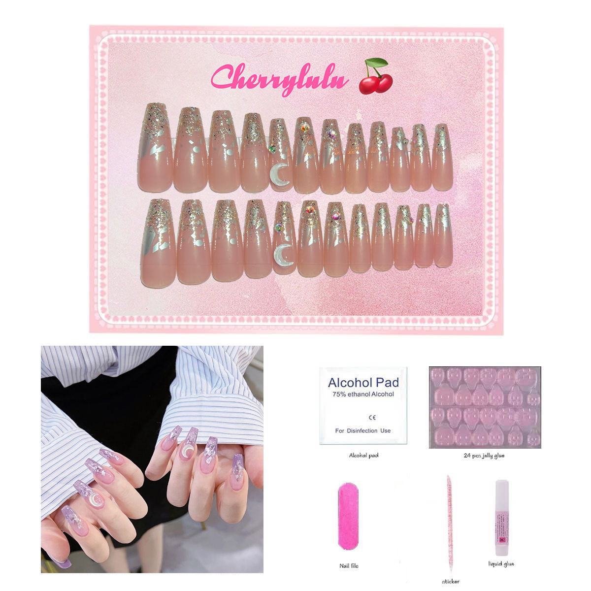 【Buy 3 Get 1 Free】L71-L130 Long Nails 24pcs Press On Nails include free nail toolkit