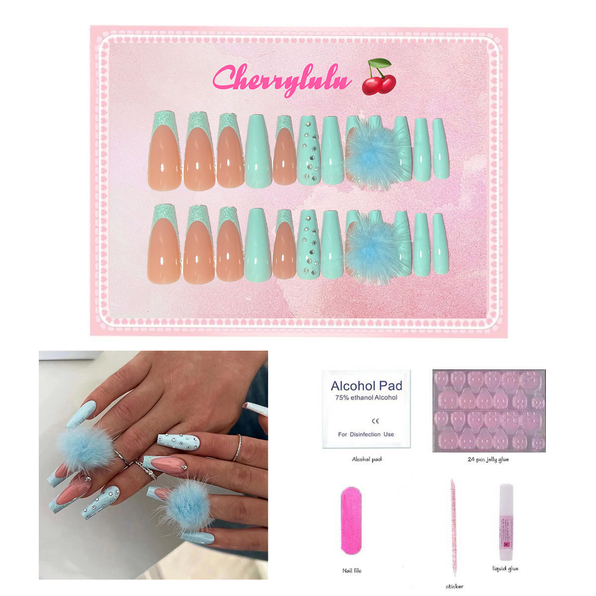 【Buy 3 Get 1 Free】L71-L130 Long Nails 24pcs Press On Nails include free nail toolkit