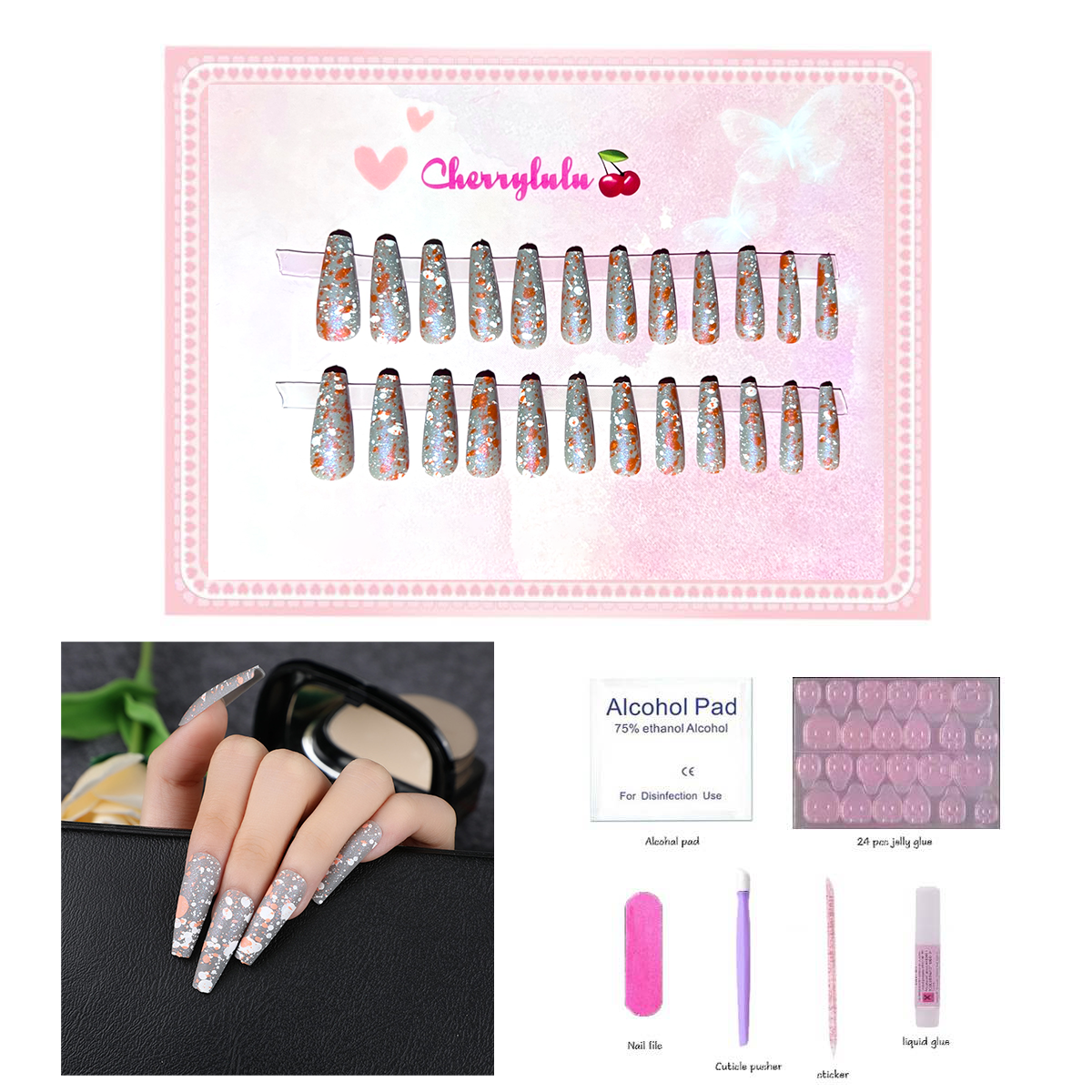 【Buy 3 Get 1 Free】L1-L70 Long Nails 24pcs Press On Nails include free nail toolkit